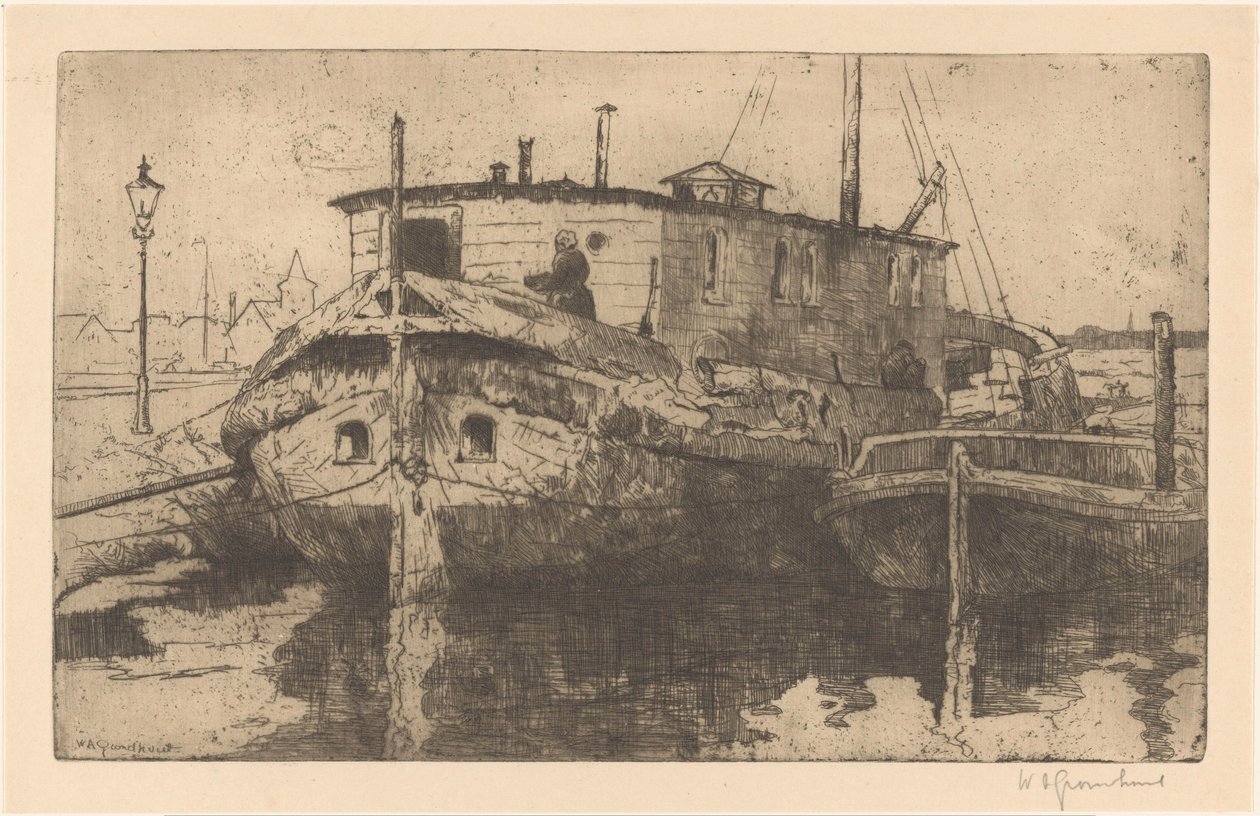 Laakhaven w Hadze autorstwa Willem Adrianus Grondhout (signed by artist)