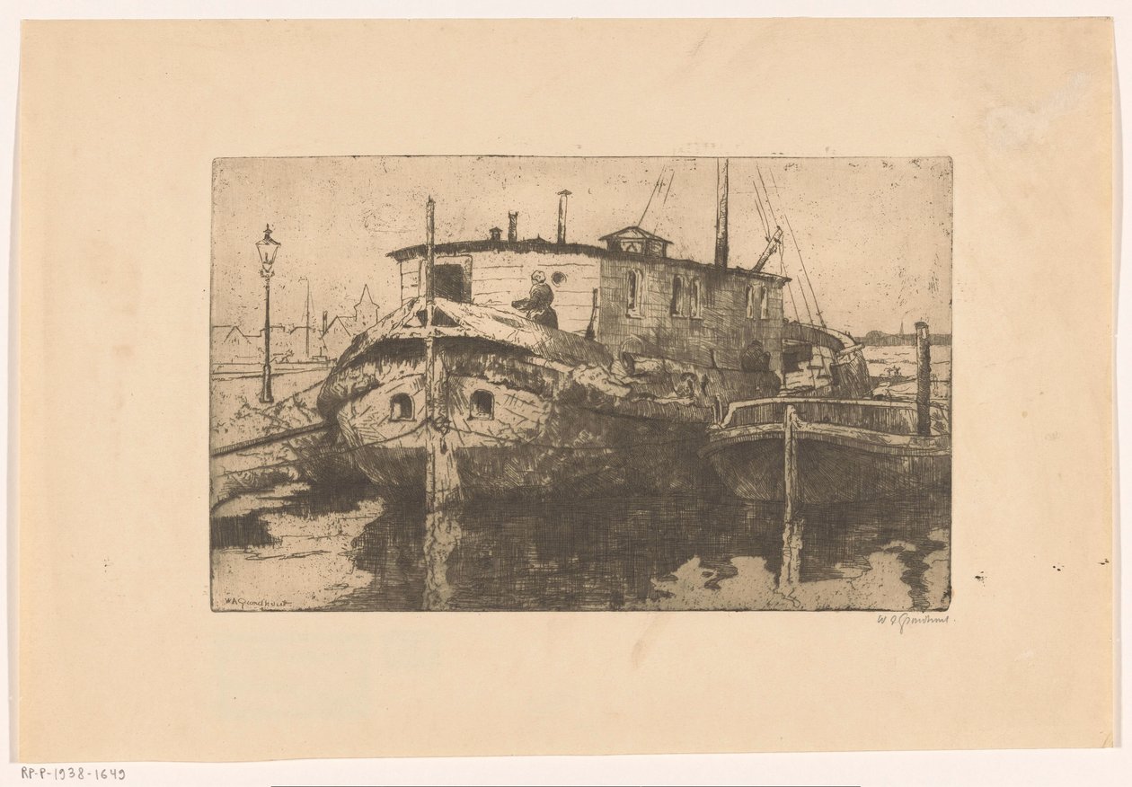 Laakhaven w Hadze autorstwa Willem Adrianus Grondhout (signed by artist)