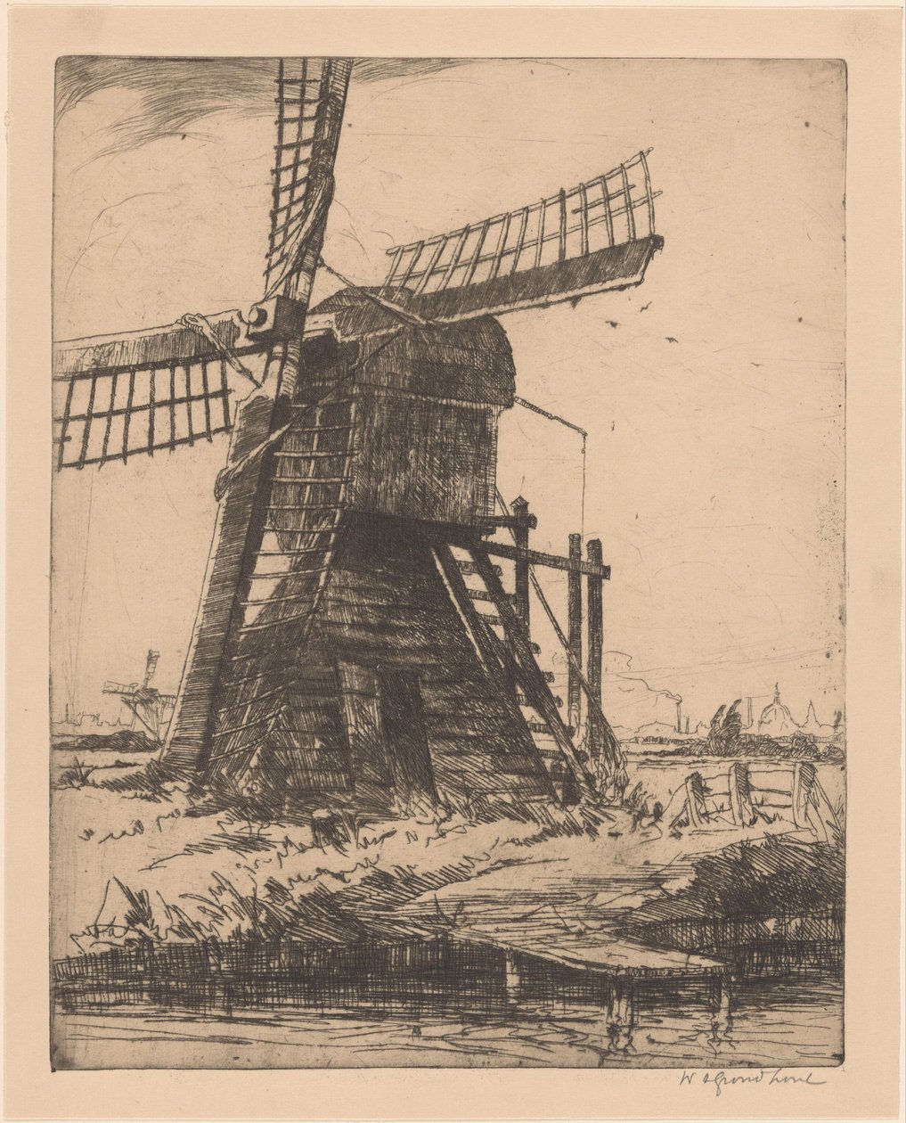 Wiatrak na wodzie w pobliżu Leiden autorstwa Willem Adrianus Grondhout (signed by artist)