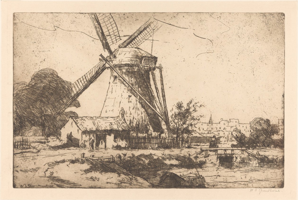 Wiatrak w pobliżu Hagi autorstwa Willem Adrianus Grondhout (signed by artist)