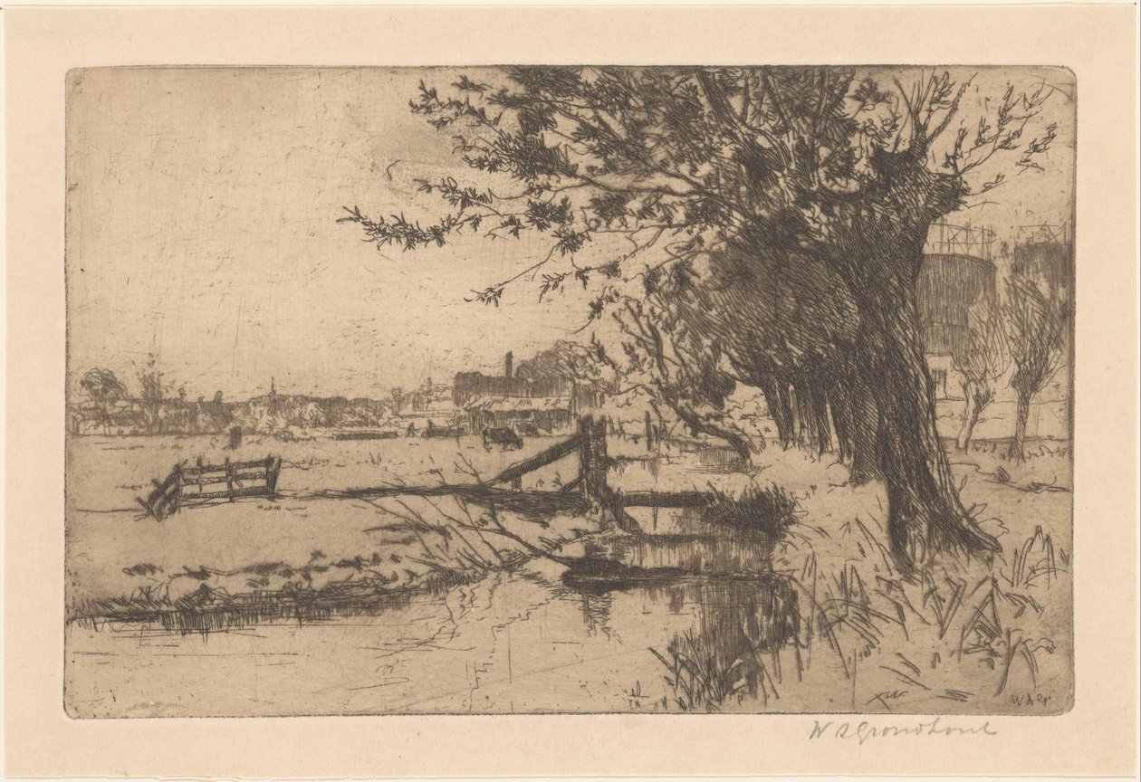 Rów w Miejskiej Fabryce Gazu w Binckhorst w Hadze autorstwa Willem Adrianus Grondhout (signed by artist)