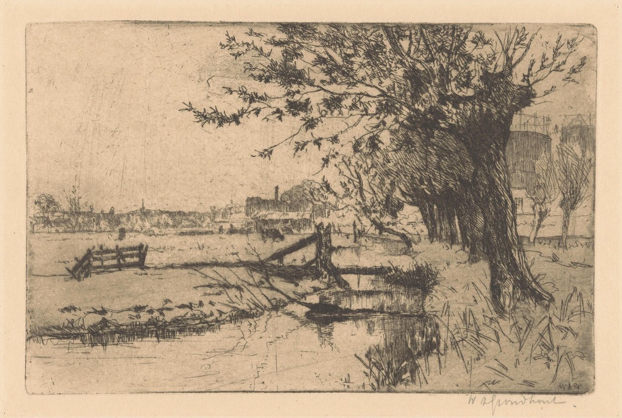 Rów w Miejskiej Fabryce Gazu w Binckhorst w Hadze autorstwa Willem Adrianus Grondhout (signed by artist)