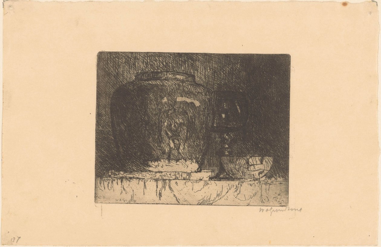 Martwa natura ze słoikiem imbiru, kieliszkiem do wina i miską autorstwa Willem Adrianus Grondhout (signed by artist)