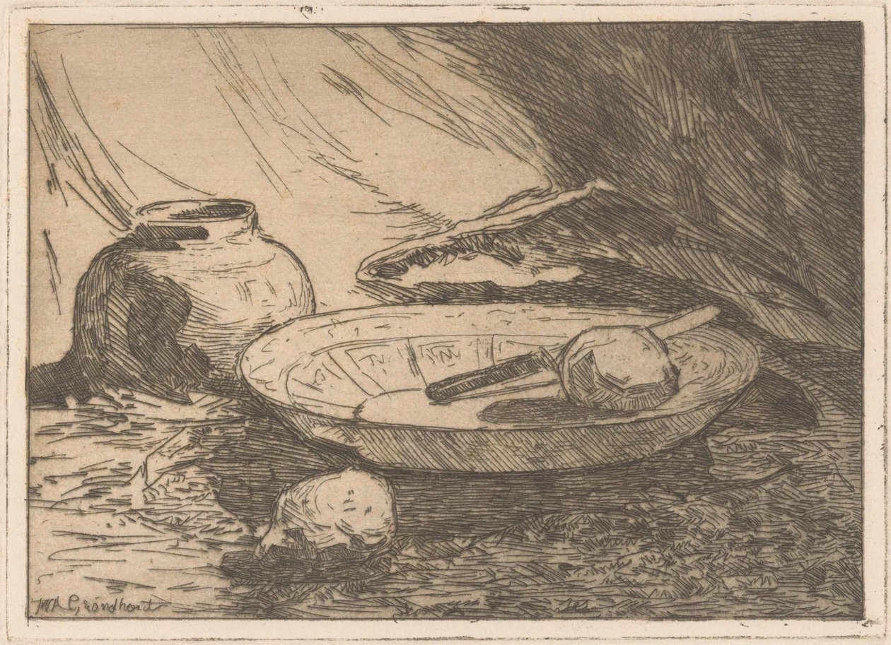 Martwa natura z garnkiem i miską autorstwa Willem Adrianus Grondhout (signed by artist)