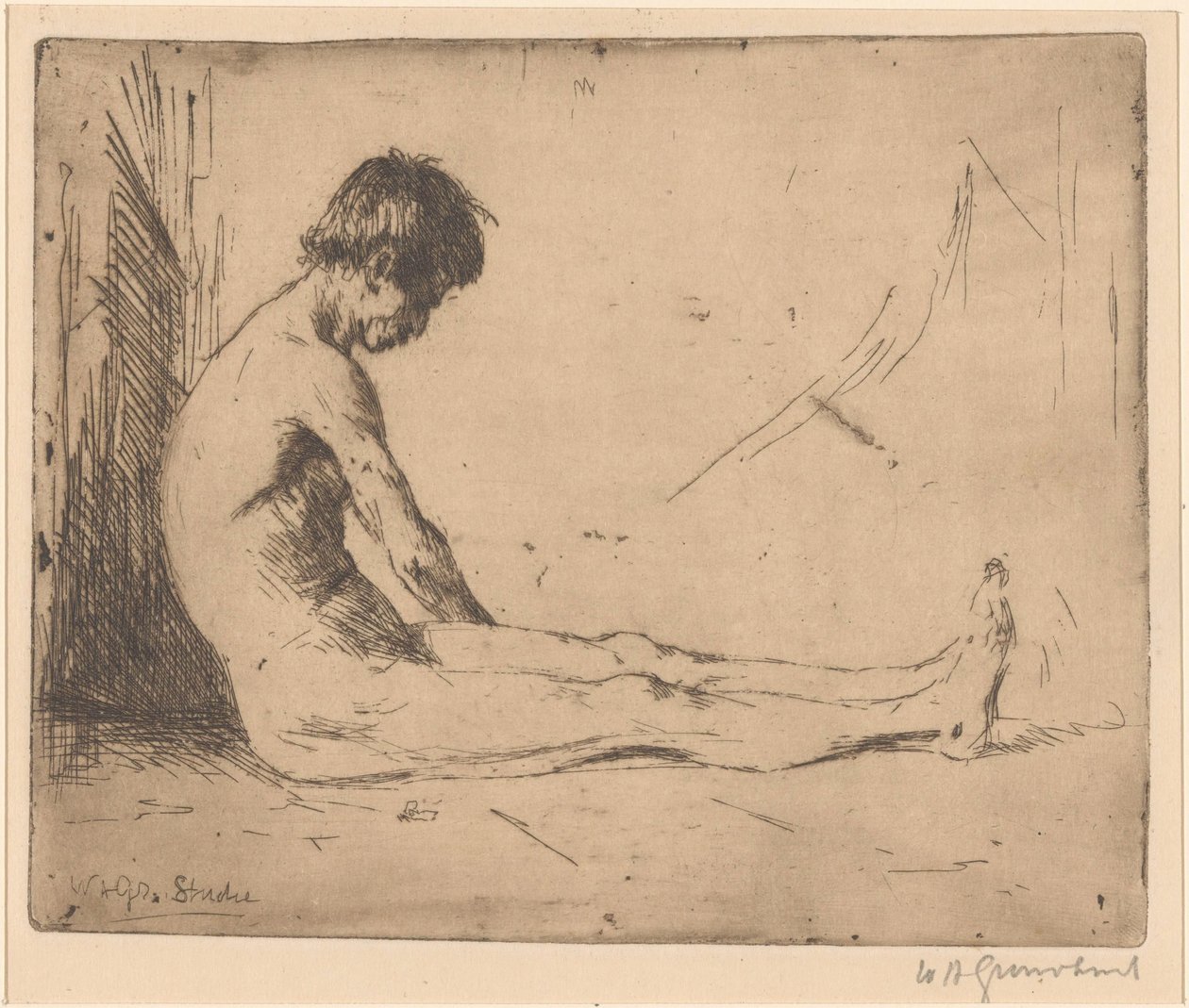 Siedzący nagi mężczyzna autorstwa Willem Adrianus Grondhout (signed by artist)