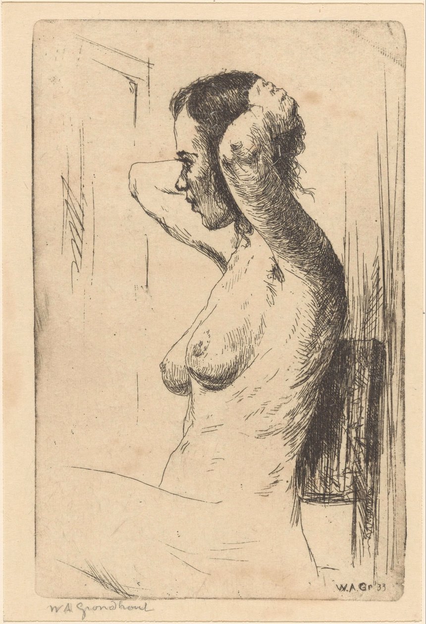 Siedząca, naga kobieta autorstwa Willem Adrianus Grondhout (signed by artist)
