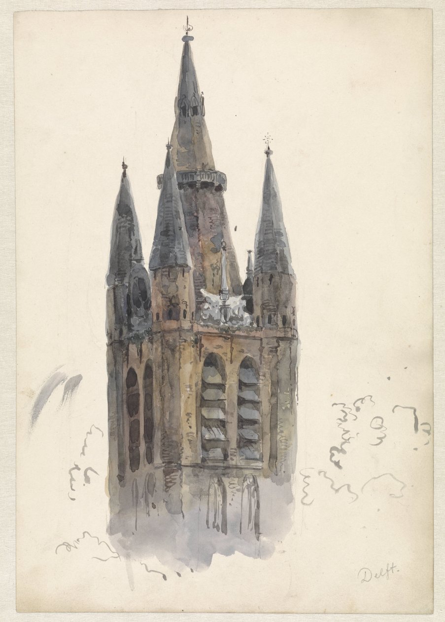 Wieża kościoła w Delft autorstwa Willem Anthonie van Deventer