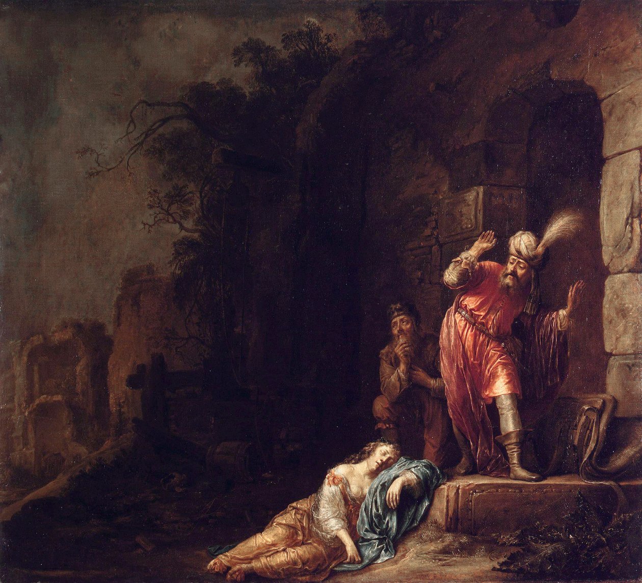 ""Lewita z Efraima"" Lewita odkrywa martwe ciało swojej ukochanej maltretowane przez bandytów (Śmierć konkubiny Lewity) Obraz Willema Bartsiusa (Bartius)(1612-1657) autorstwa Willem Bartsius