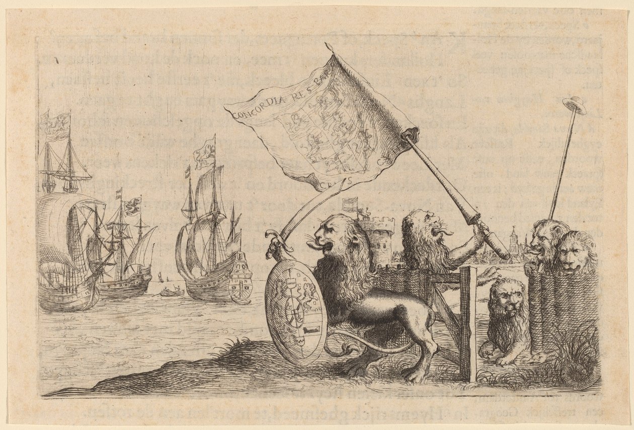 Lwy chroniące ogród Zjednoczonych Prowincji, 1634. autorstwa Willem Basse
