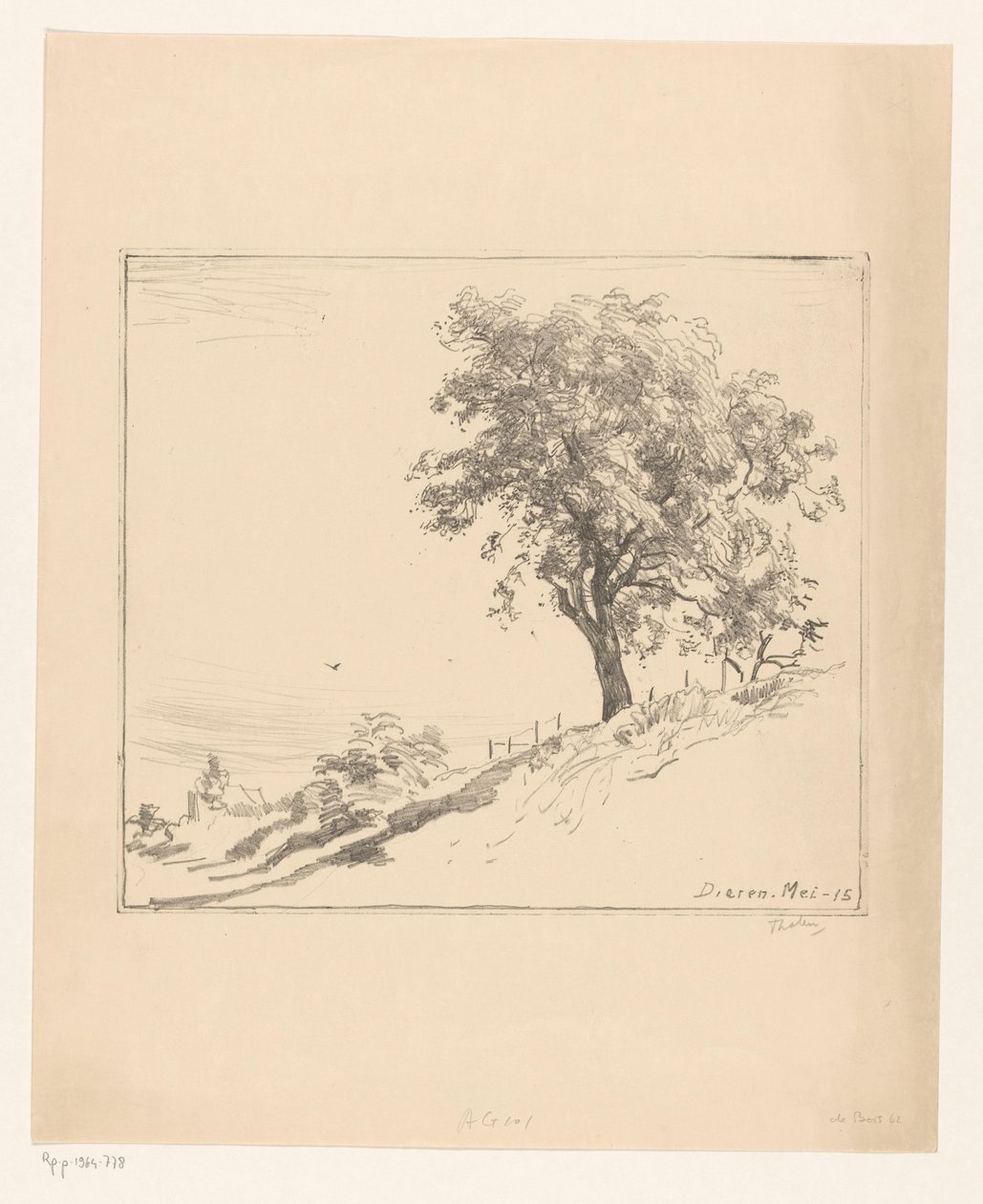Krajobraz z drzewem na grobli w Dieren Drzewo na grobli (tytuł oryginalny) autorstwa Willem Bastiaan Tholen (signed by artist)
