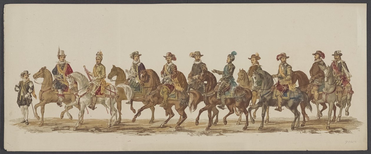 Parada Delft z 1862 r., czwarta grupa Czwarte Lustrum Akademii Królewskiej w Delft - Ao. 1862 - Costumed Optogt (tytuł serii na obiekcie) autorstwa Willem Bernardus IJzerdraat