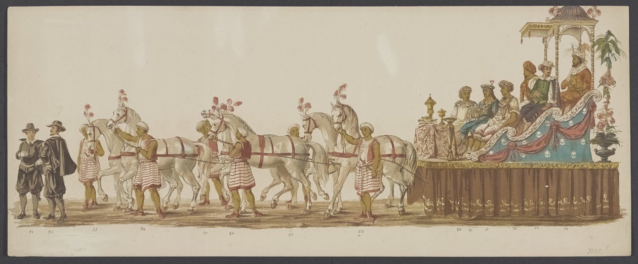 Parada Delft z 1862 r., szósta grupa Czwarte Lustrum Akademii Królewskiej w Delft - Ao. 1862 - Costumed Optogt (tytuł serii na obiekcie) autorstwa Willem Bernardus IJzerdraat