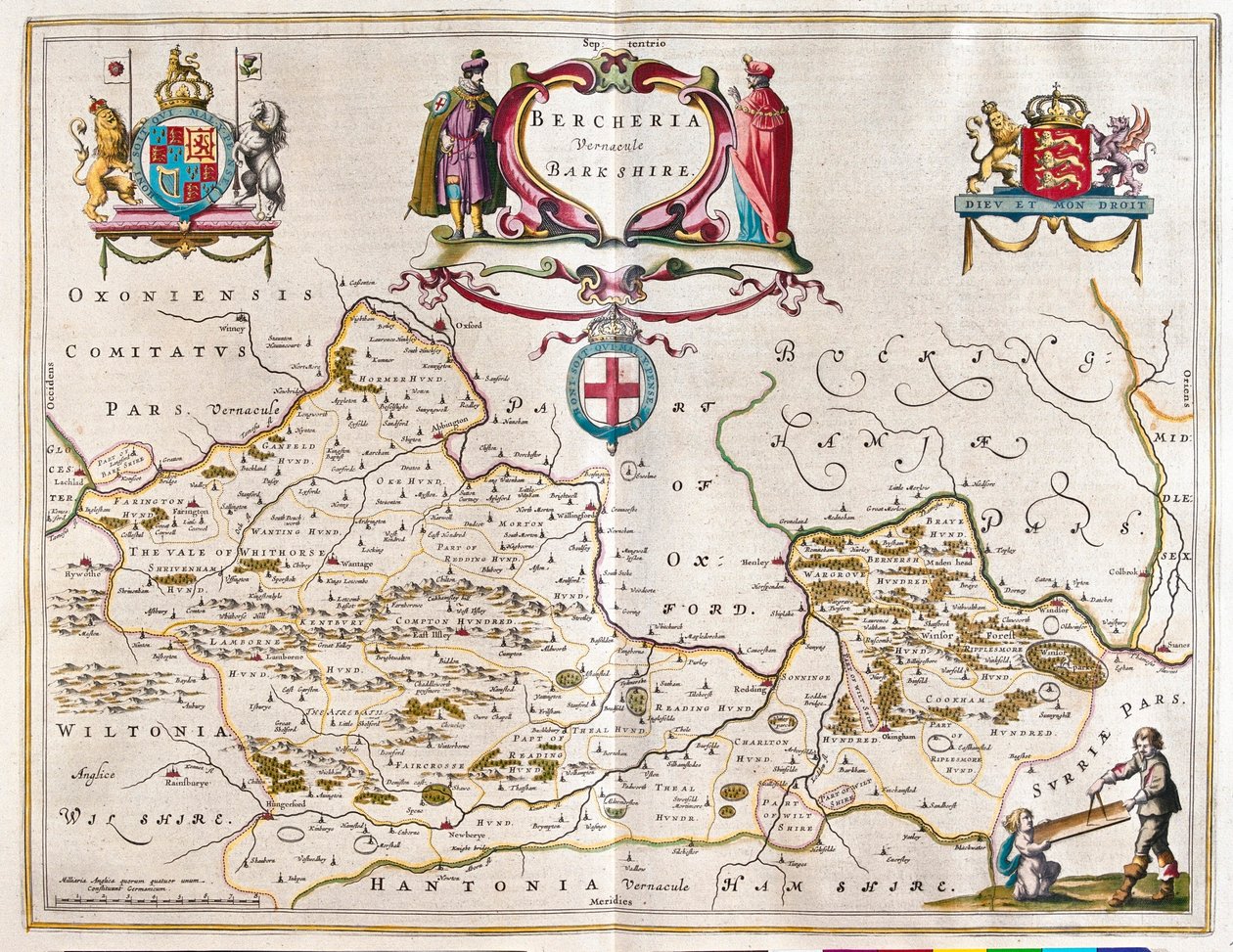 Berkshire, w "Theatrum Orbis Terrarum, sive Atlas Novus" Willema Blaeu, Amsterdam autorstwa Willem Blaeu