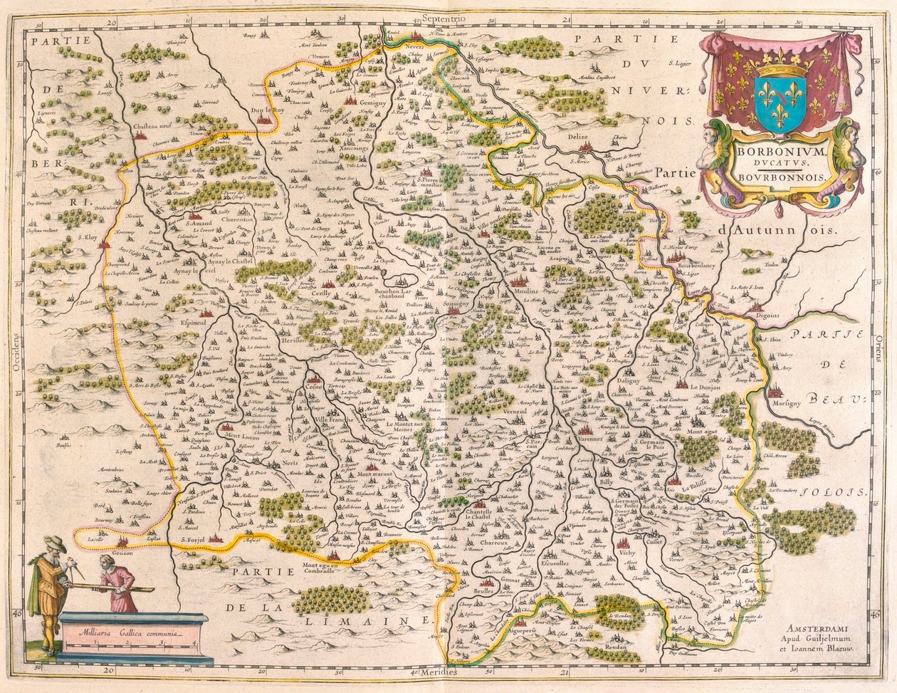 Berri, Nivernois, Borbonnois, w "Theatrum Orbis Terrarum, sive Atlas Novus" Willema Blaeu, Amsterdam autorstwa Willem Blaeu