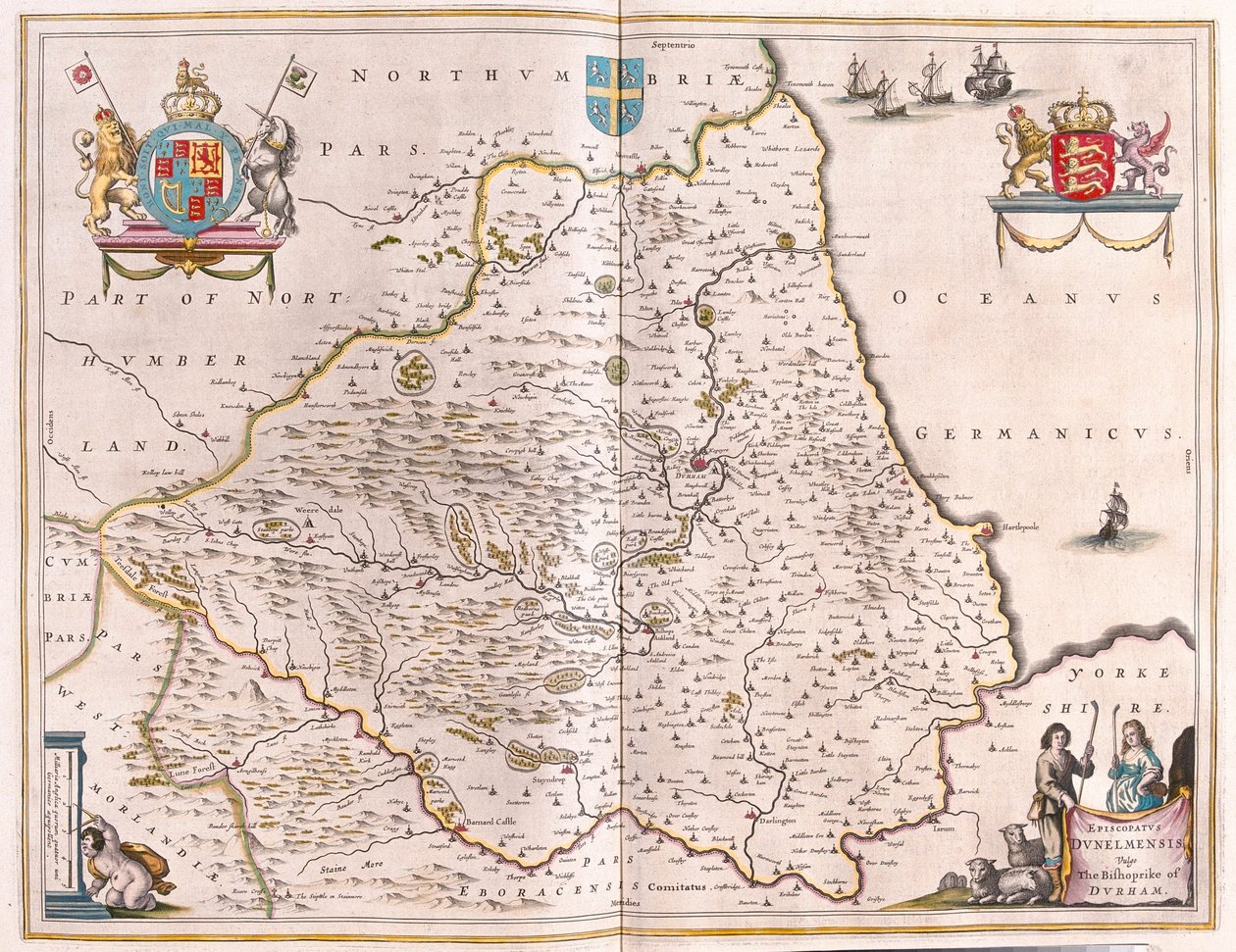 Bishoprike of Durham, w "Theatrum Orbis Terrarum, sive Atlas Novus" Willema Blaeu, Amsterdam autorstwa Willem Blaeu