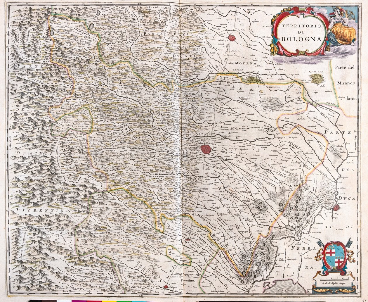 Bolonia, Włochy, w "Theatrum Orbis Terrarum, sive Atlas Novus" Willema Blaeu, Amsterdam autorstwa Willem Blaeu
