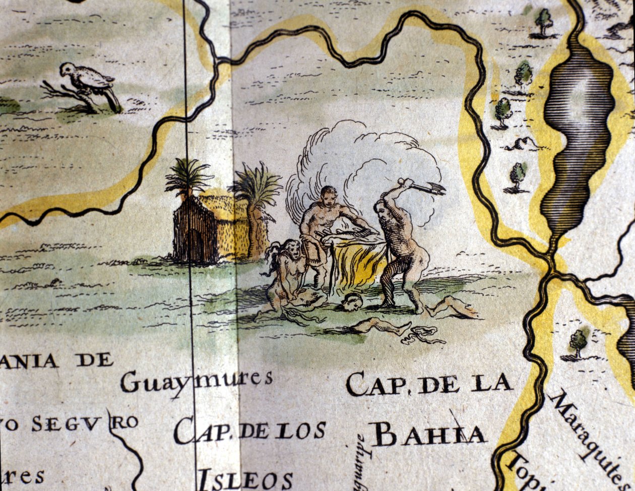 Brazylia. Kanibale reprezentujące mężczyznę z siekierą. Szczegół mapy Atlasu W. Blaeu autorstwa Willem Blaeu