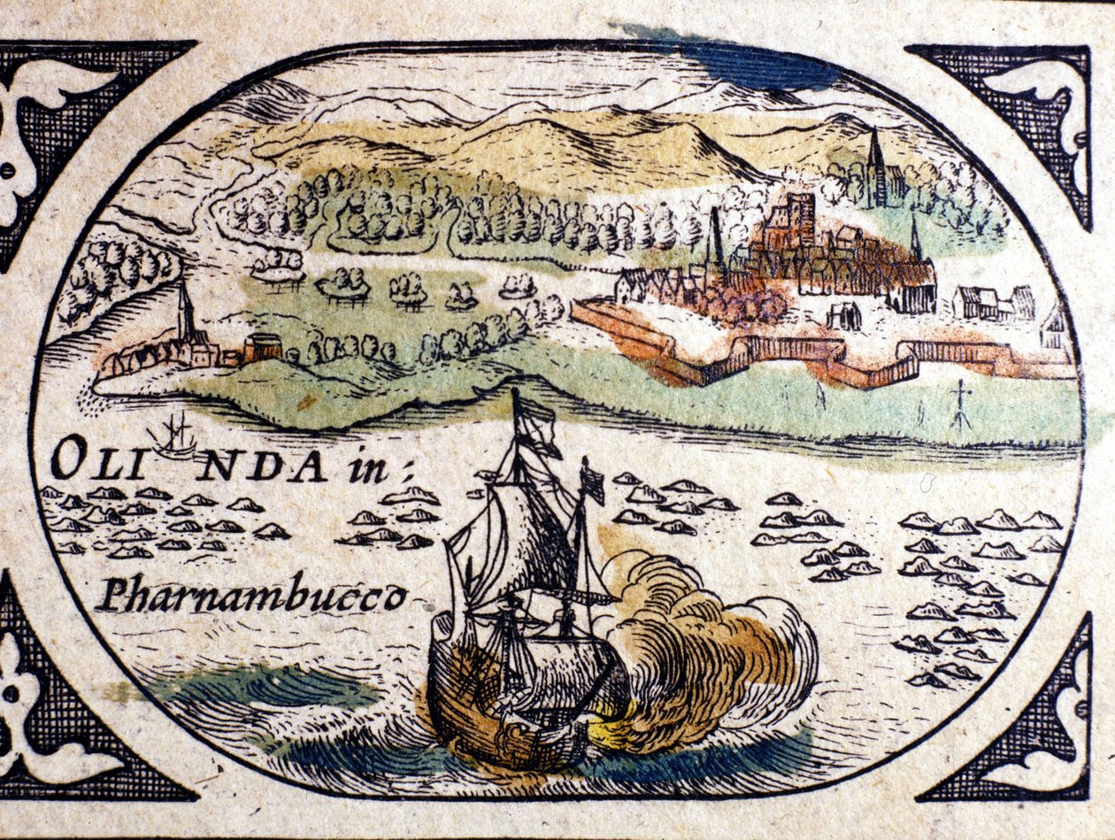 Brazylia, widok Pernambuco (Recife), Atlas W.G. Blaeu, Amsterdam 1600. autorstwa Willem Blaeu