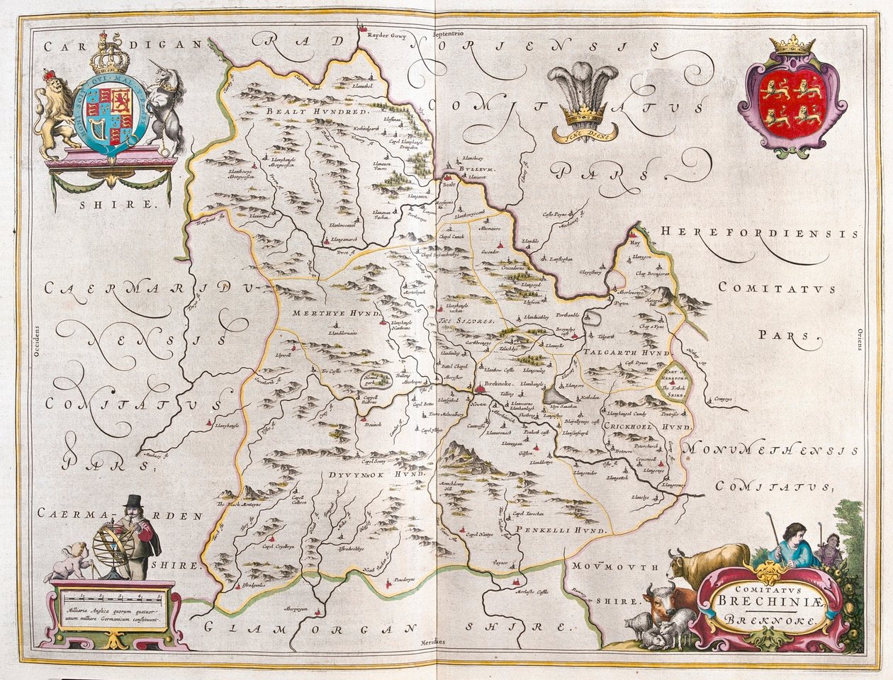 Breknoke, Walia, w "Theatrum Orbis Terrarum, sive Atlas Novus" Willema Blaeu, Amsterdam autorstwa Willem Blaeu