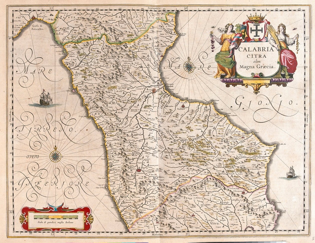 Kalabria, Włochy, w "Theatrum Orbis Terrarum, sive Atlas Novus" Willema Blaeu, Amsterdam autorstwa Willem Blaeu