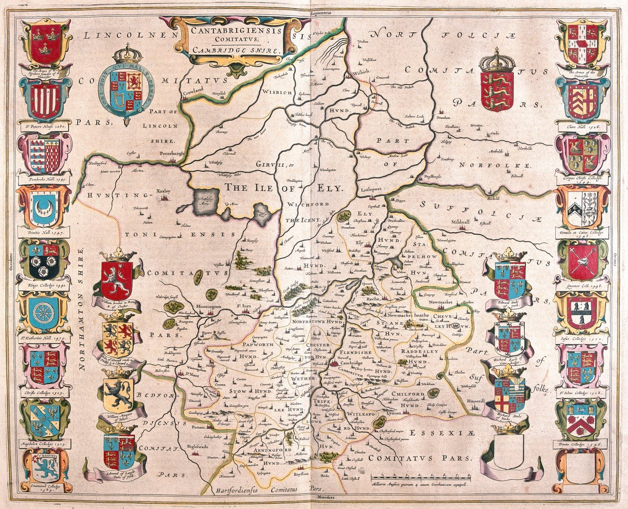 Cambridge shire, w "Theatrum Orbis Terrarum, sive Atlas Novus" Willema Blaeu, Amsterdam autorstwa Willem Blaeu