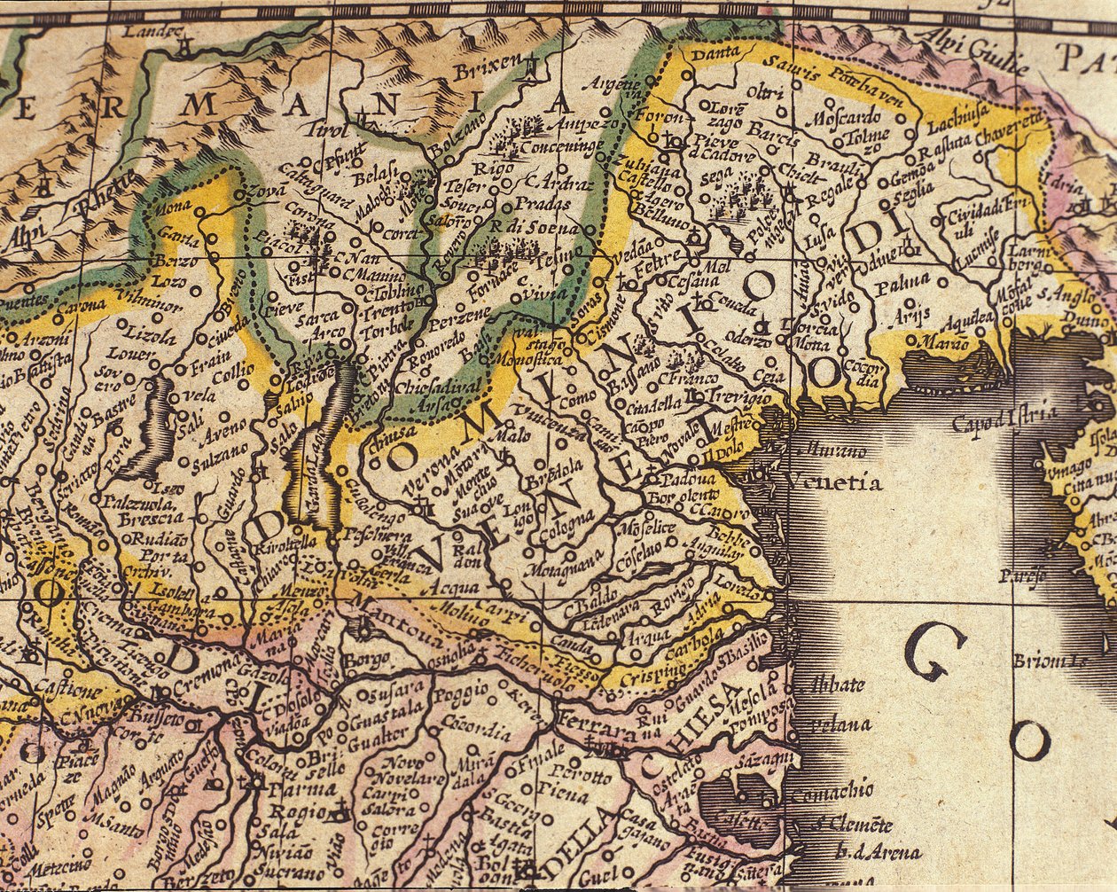 Mapa regionu Veneto, Włochy. Atlas autorstwa Williama Blaeu (1571 - 1638) autorstwa Willem Blaeu