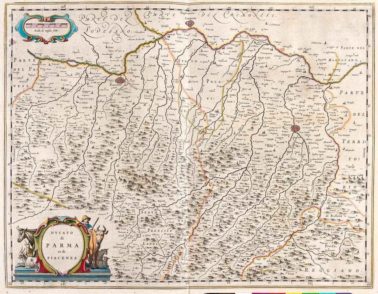 Miasta Parma i Piacenza, Włochy, w "Theatrum Orbis Terrarum, sive Atlas Novus" Willema Blaeu, Amsterdam autorstwa Willem Blaeu