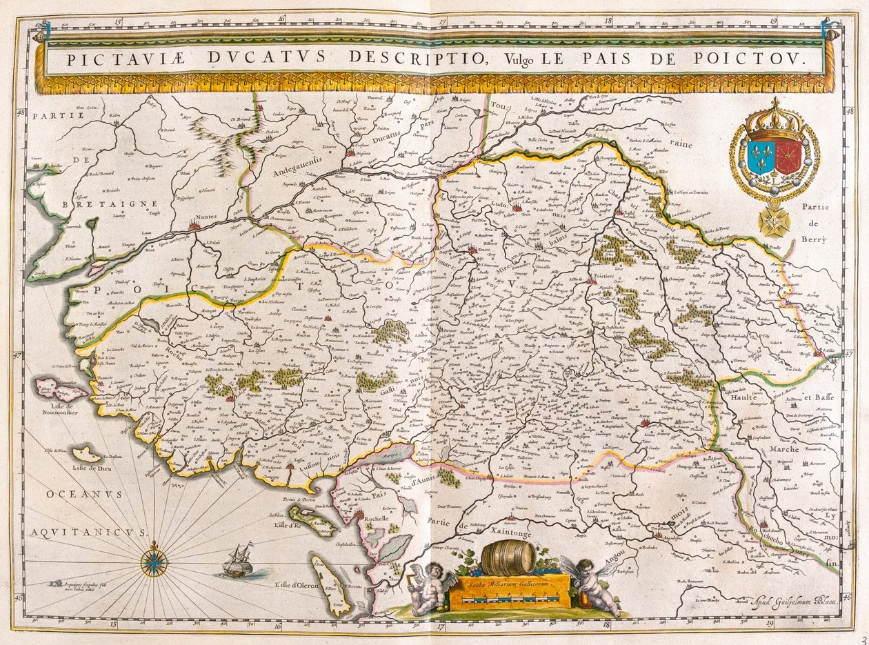 Linia brzegowa i miasta Nantes i Rochelle w "Theatrum Orbis Terrarum, sive Atlas Novus" Willema Blaeu, Amsterdam autorstwa Willem Blaeu