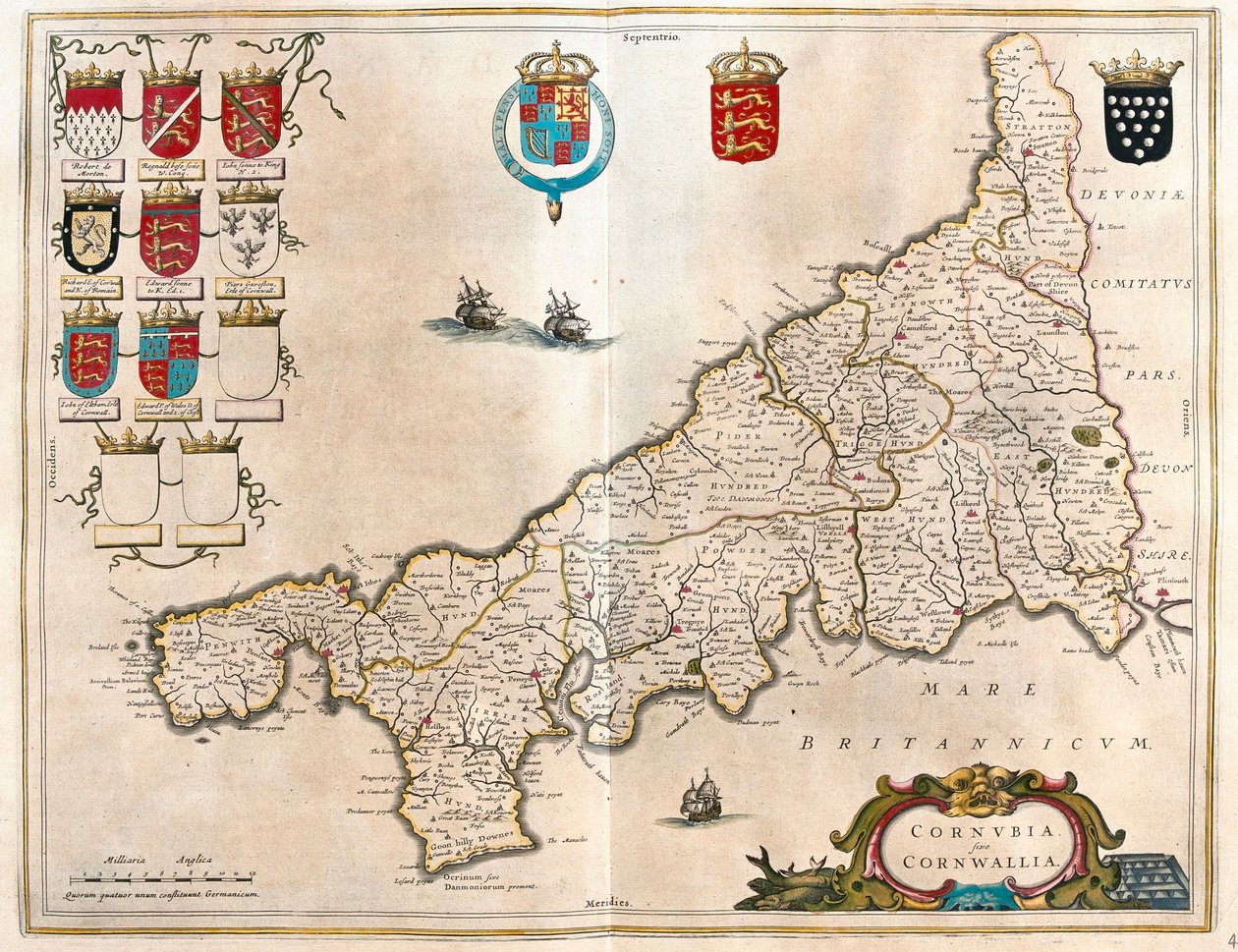 Kornwalia, w "Theatrum Orbis Terrarum, sive Atlas Novus" Willema Blaeu, Amsterdam autorstwa Willem Blaeu