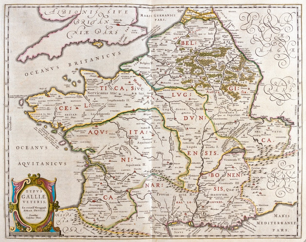 Kraje starożytnej Francji, w "Theatrum Orbis Terrarum, sive Atlas Novus" Willema Blaeu, Amsterdam autorstwa Willem Blaeu