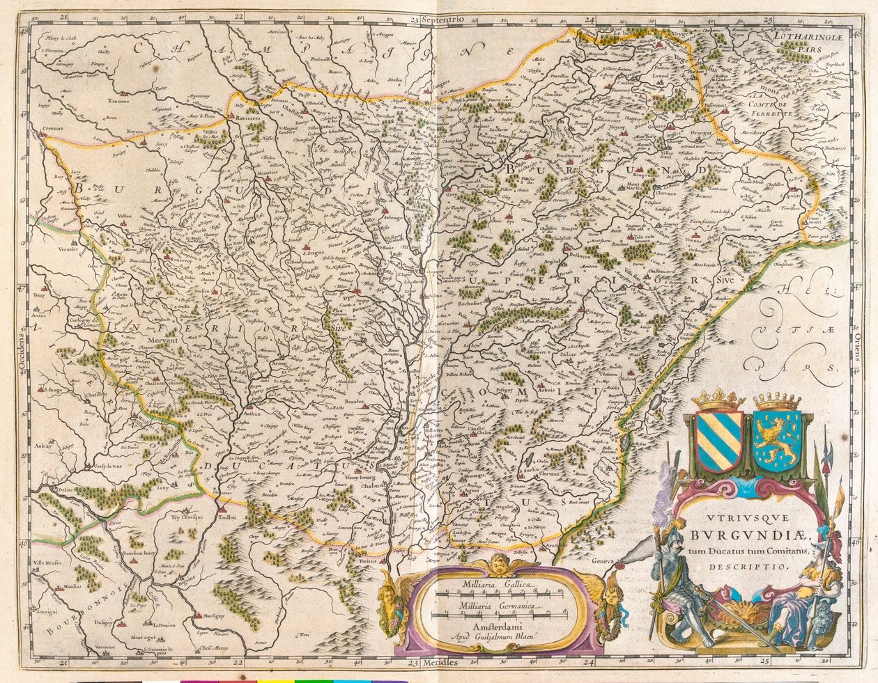 Crevant do Montbeliard - Varennes-sur-allier, w "Theatrum Orbis Terrarum, sive Atlas Novus" Willema Blaeu, Amsterdam autorstwa Willem Blaeu