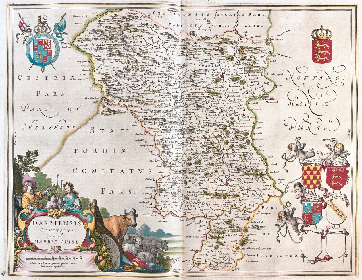 Darbieshire, w "Theatrum Orbis Terrarum, sive Atlas Novus" Willema Blaeu, Amsterdam autorstwa Willem Blaeu