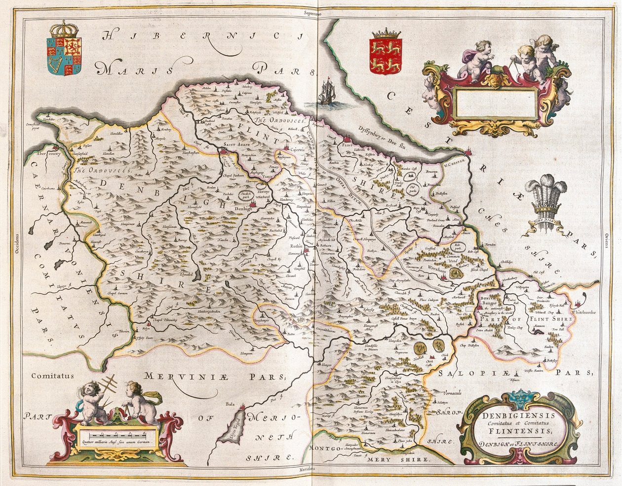 Denbigh i Flintshie, w "Theatrum Orbis Terrarum, sive Atlas Novus" Willema Blaeu, Amsterdam autorstwa Willem Blaeu