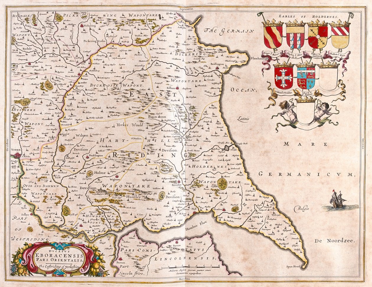 East riding of Yorkshire, w "Theatrum Orbis Terrarum, sive Atlas Novus" Willema Blaeu, Amsterdam autorstwa Willem Blaeu