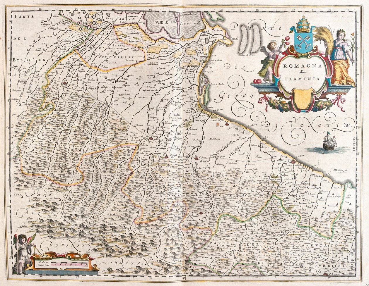 Emilia Romagna, Włochy, w "Theatrum Orbis Terrarum, sive Atlas Novus" Willema Blaeu, Amsterdam autorstwa Willem Blaeu