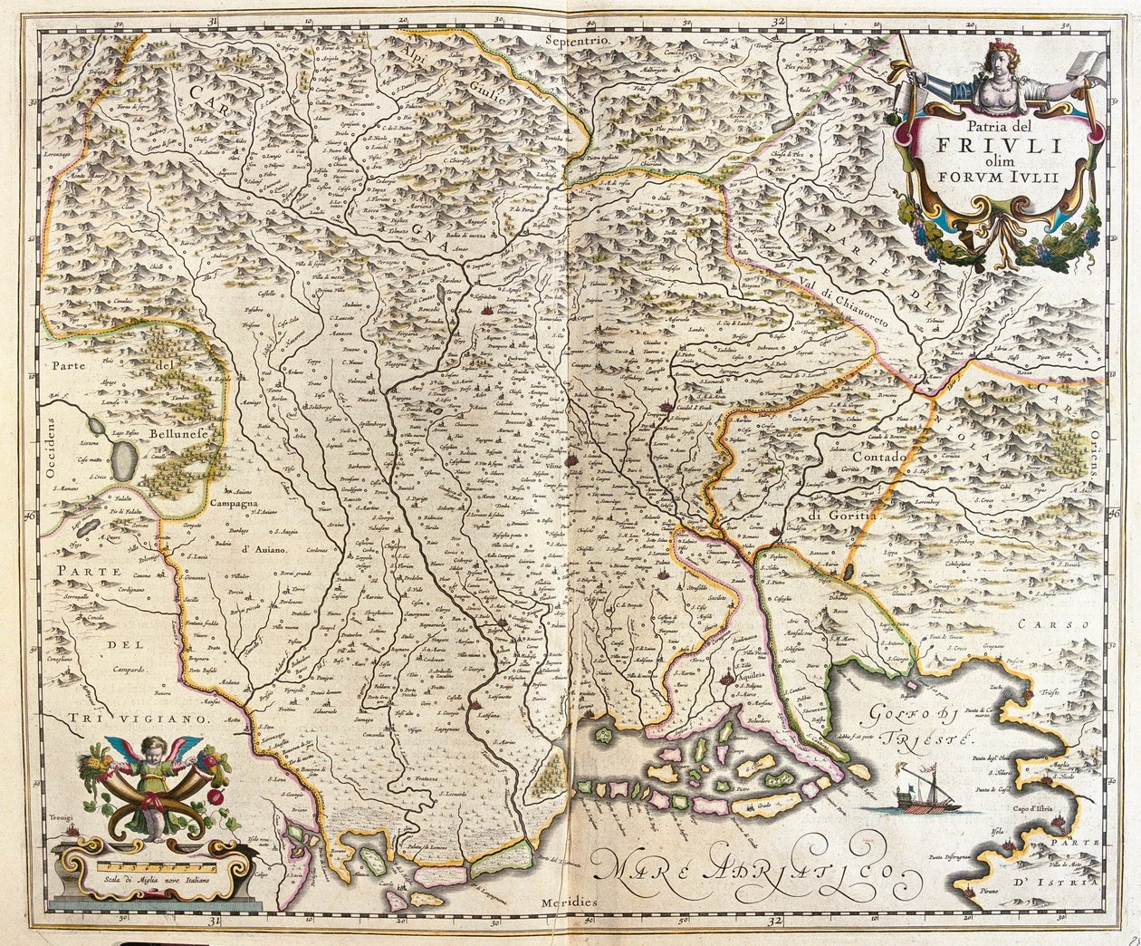 Friuli Venezia Giulia, Włochy, w "Theatrum Orbis Terrarum, sive Atlas Novus" Willema Blaeu, Amsterdam autorstwa Willem Blaeu