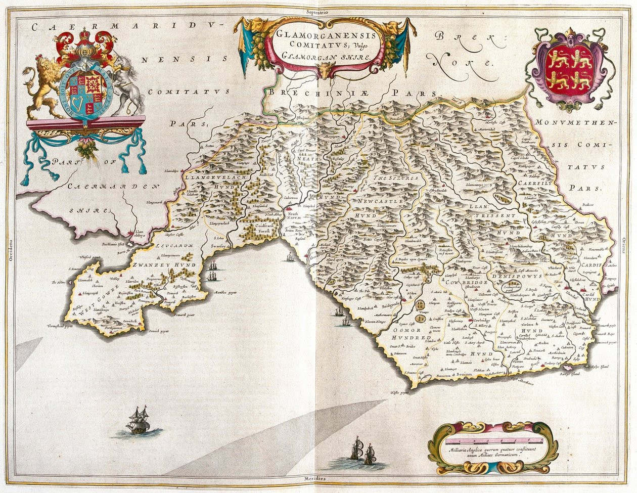 Hrabstwo Glamorgan, w "Theatrum Orbis Terrarum, sive Atlas Novus" Willema Blaeu, Amsterdam autorstwa Willem Blaeu