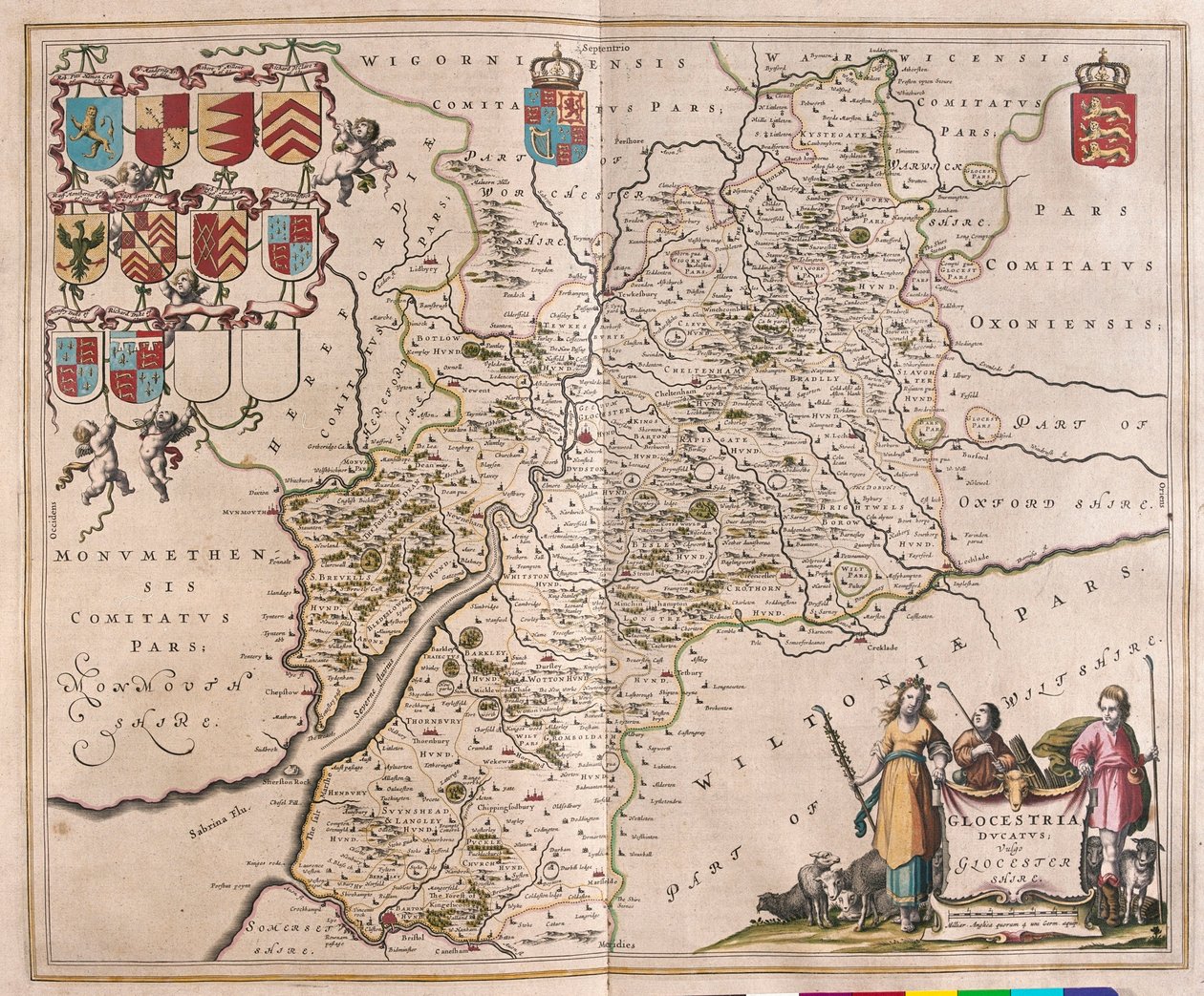 Glouchester, w "Theatrum Orbis Terrarum, sive Atlas Novus" Willema Blaeu, Amsterdam autorstwa Willem Blaeu