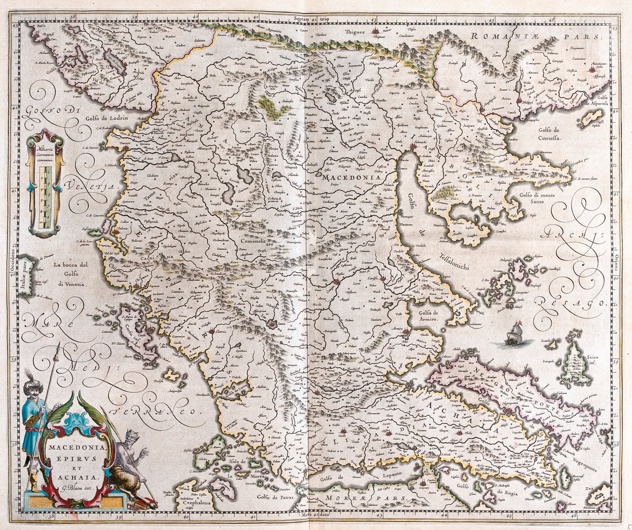 Grecja, Macedonia, Albania, w "Theatrum Orbis Terrarum, sive Atlas Novus" Willema Blaeu, Amsterdam autorstwa Willem Blaeu