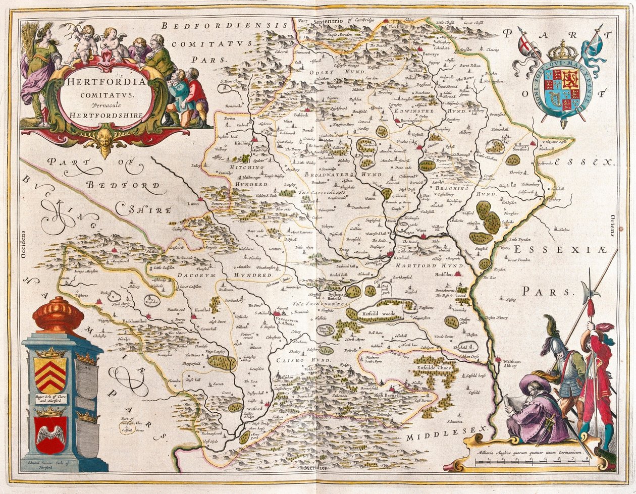 Hrabstwo Hertford, w "Theatrum Orbis Terrarum, sive Atlas Novus" Willema Blaeu, Amsterdam autorstwa Willem Blaeu