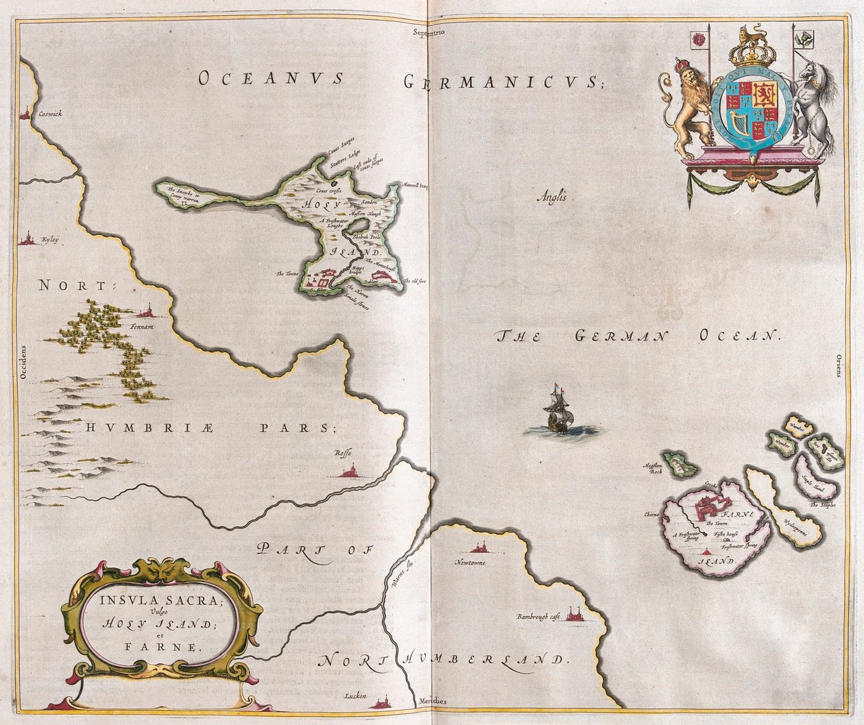 Święta wyspa i Lindisfarne, w "Theatrum Orbis Terrarum, sive Atlas Novus" Willema Blaeu, Amsterdam autorstwa Willem Blaeu