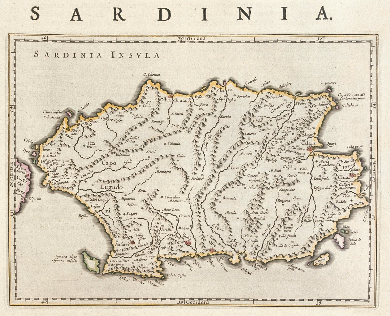 Wyspa Sardynia, Włochy, w "Theatrum Orbis Terrarum, sive Atlas Novus" Willema Blaeu, Amsterdam autorstwa Willem Blaeu