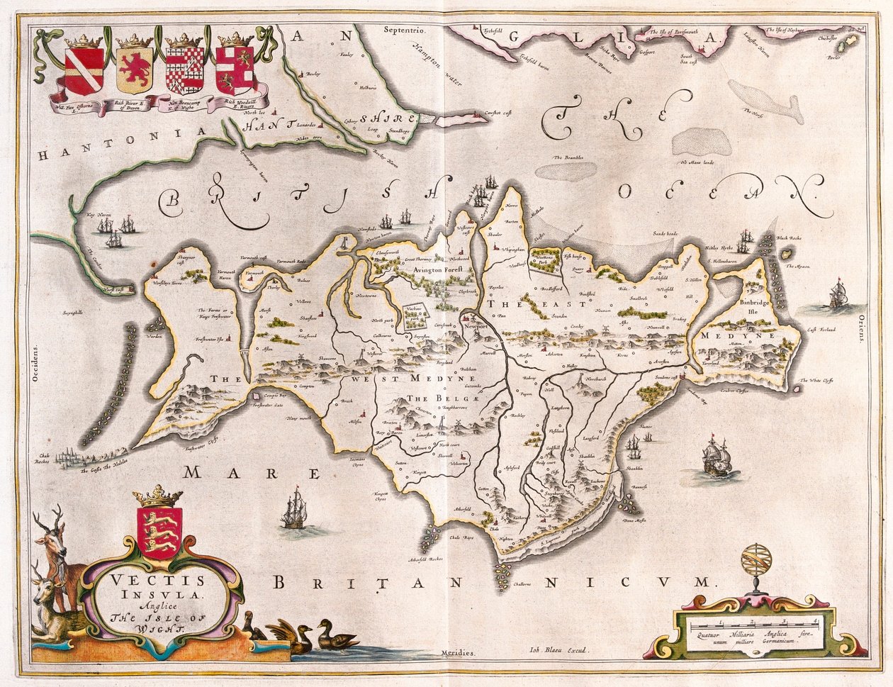 Isle of Wight, w "Theatrum Orbis Terrarum, sive Atlas Novus" Willema Blaeu, Amsterdam autorstwa Willem Blaeu