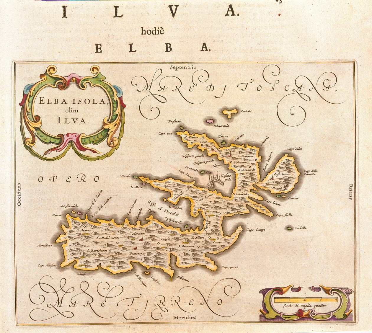 Wyspa Łaby, Włochy, w "Theatrum Orbis Terrarum, sive Atlas Novus" Willema Blaeu, Amsterdam autorstwa Willem Blaeu