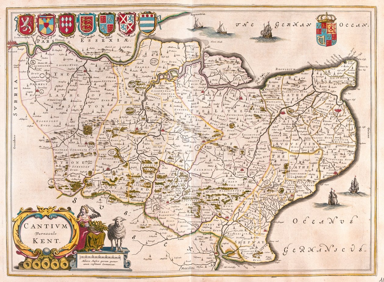 Kent, w "Theatrum Orbis Terrarum, sive Atlas Novus" Willema Blaeu, Amsterdam autorstwa Willem Blaeu