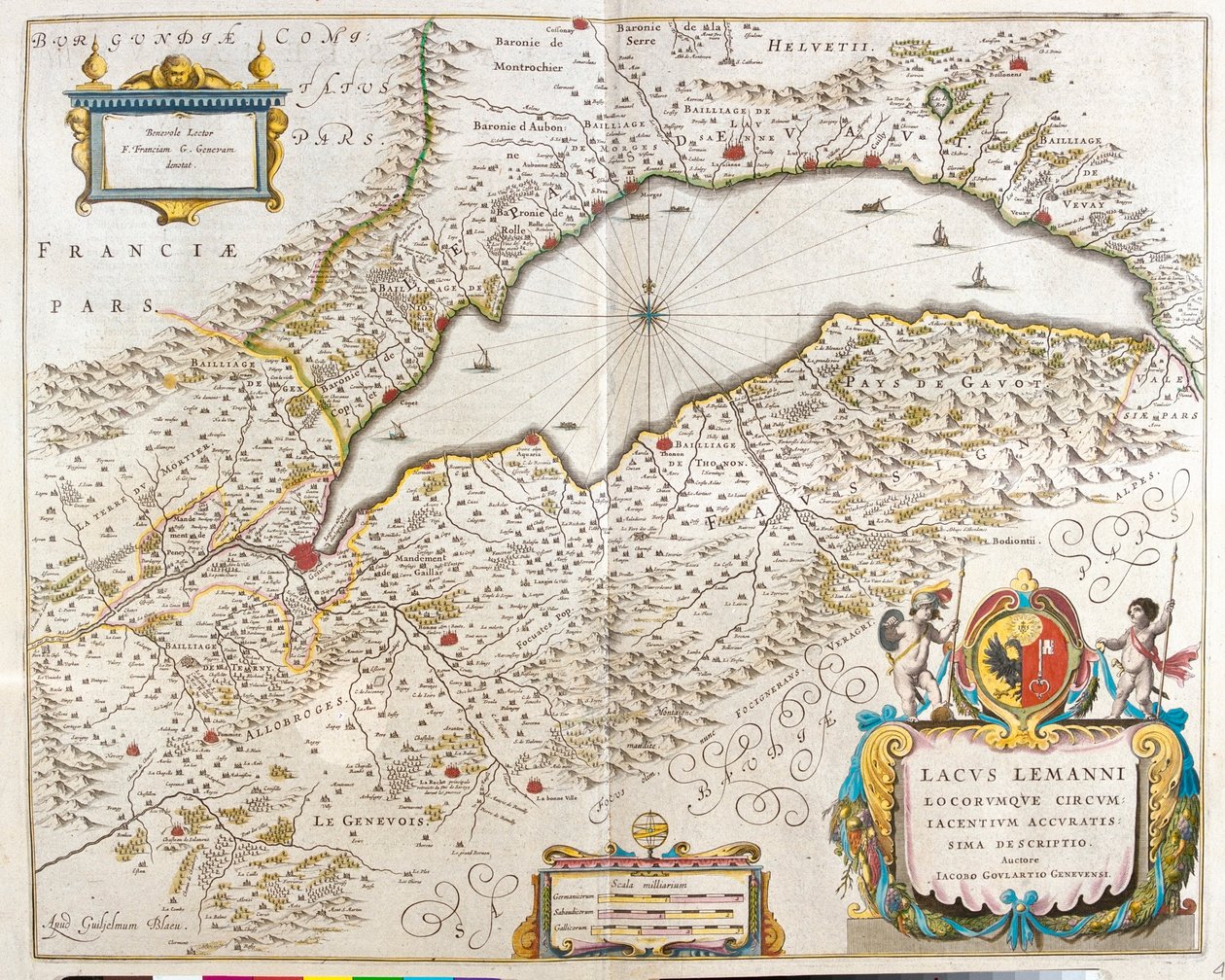 Jezioro Genewskie w "Theatrum Orbis Terrarum, sive Atlas Novus" Willema Blaeu, Amsterdam autorstwa Willem Blaeu