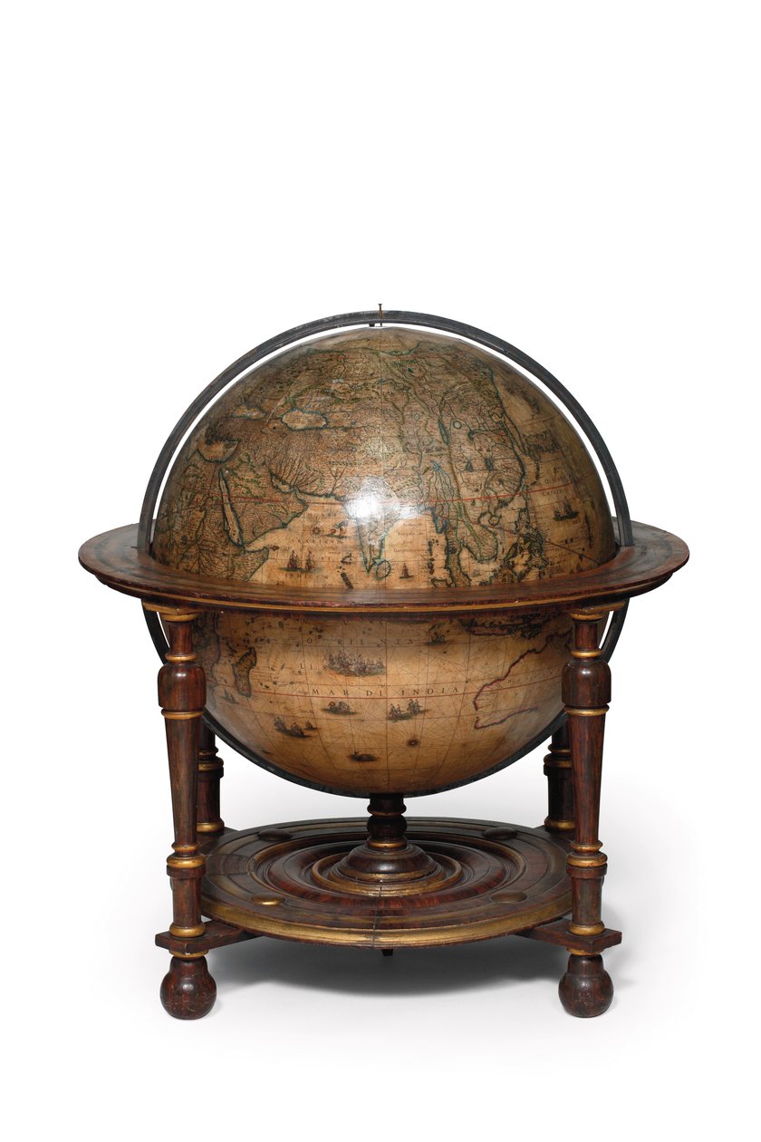 Duża para globusów bibliotecznych, ziemski 1645/48, niebieski po ok. 1630 (gips, drewno i papier grawerowany) autorstwa Willem Blaeu