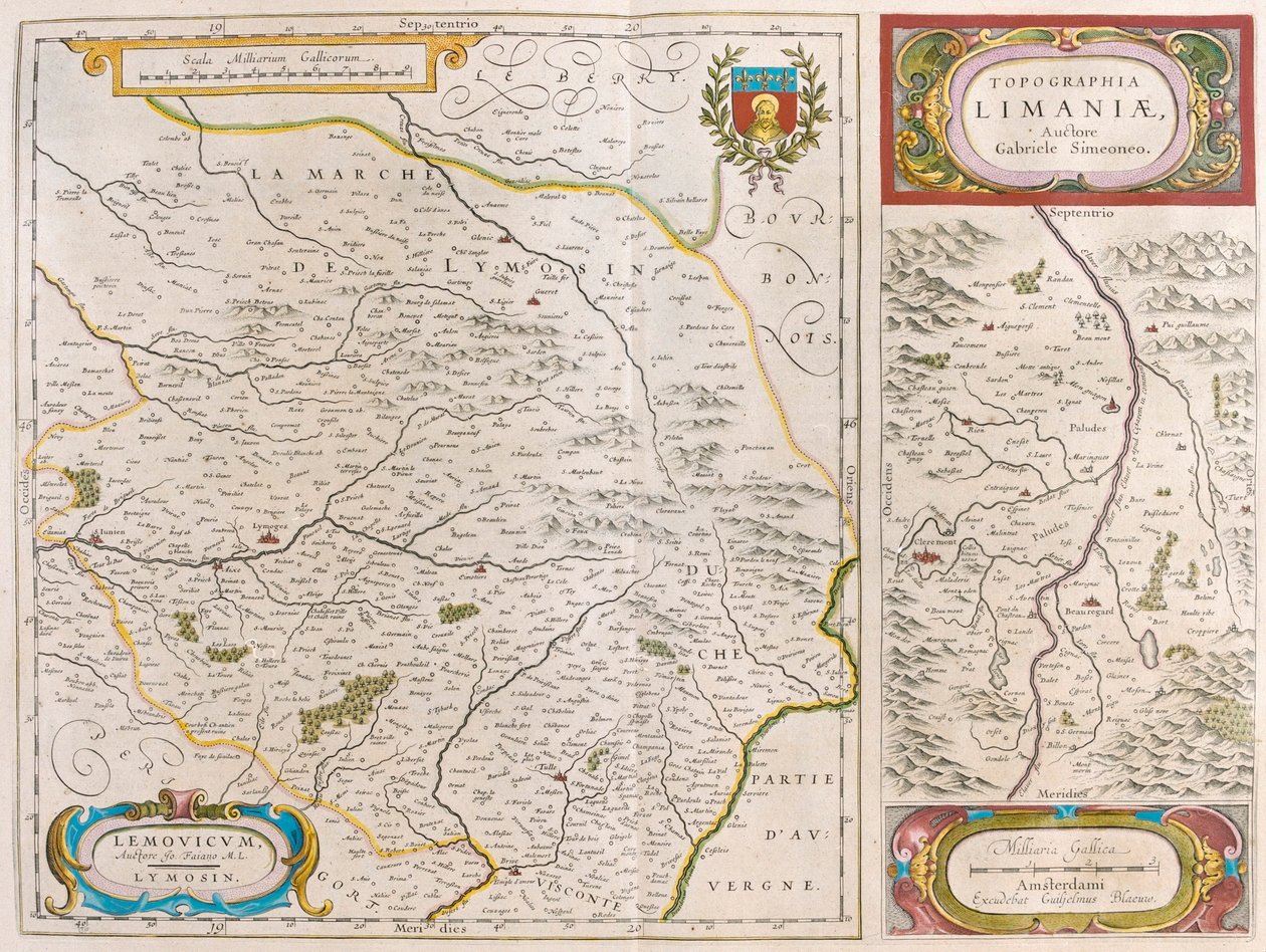 Lymoges - Clermont - Ferrand, w "Theatrum Orbis Terrarum, sive Atlas Novus" Willema Blaeu, Amsterdam autorstwa Willem Blaeu