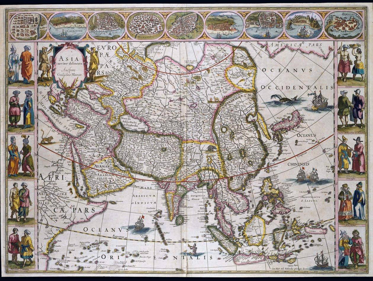 Mapa Azji. Talerz z Atlasu Willema Janszoon Blaeu autorstwa Willem Blaeu