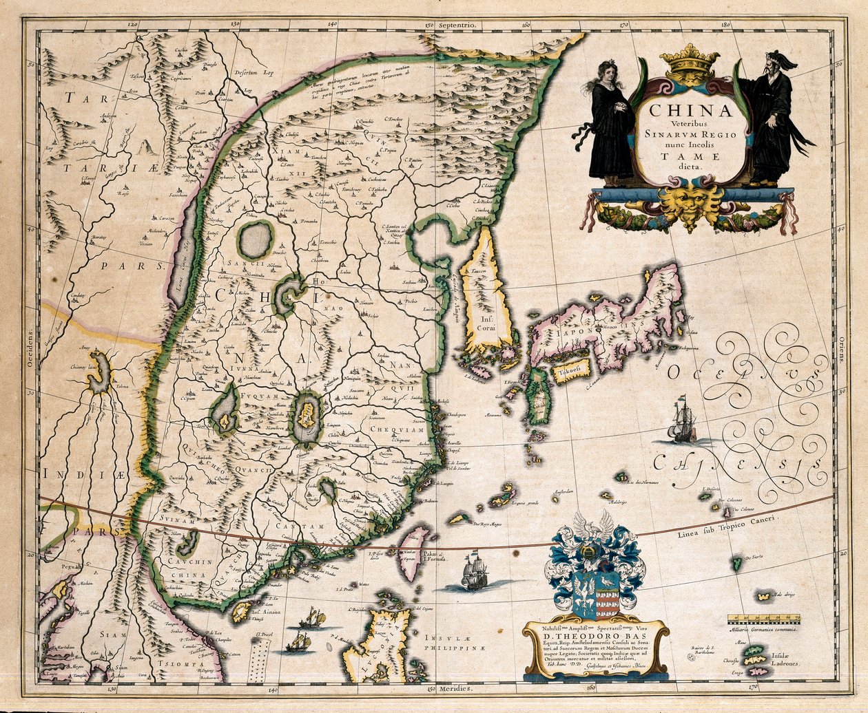 Mapa Chin, Japonii i Korei. (rytownictwo autorstwa Willem Blaeu